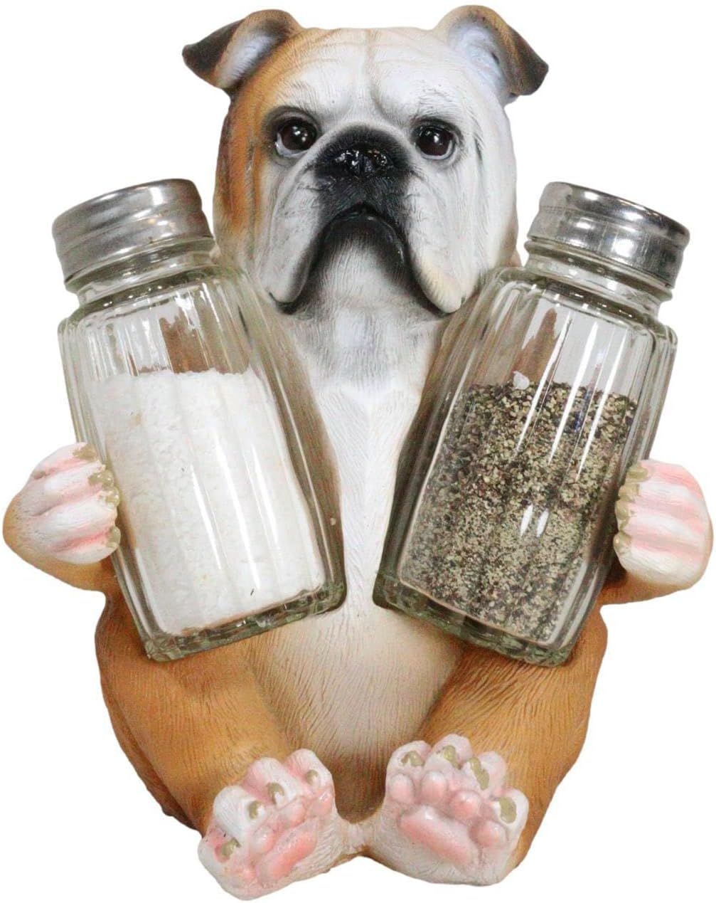 Ebros Big Bully Realistic Hand Painted English Bulldog Decorative Salt And Pepper Shakers Holder Figurine Set 6"Tall Bull Dogs Pet Pals Kitchen Dining Bar Accessory
