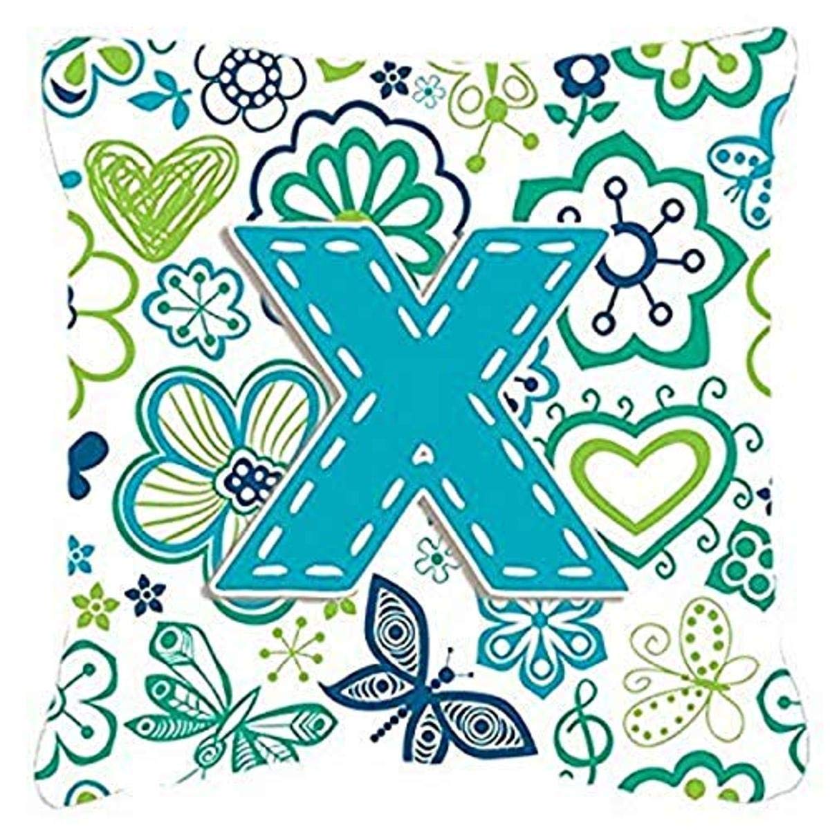 Oreiller décoratif Lettre X bleu sarcelle grand coussin de canapé fleurs papillons