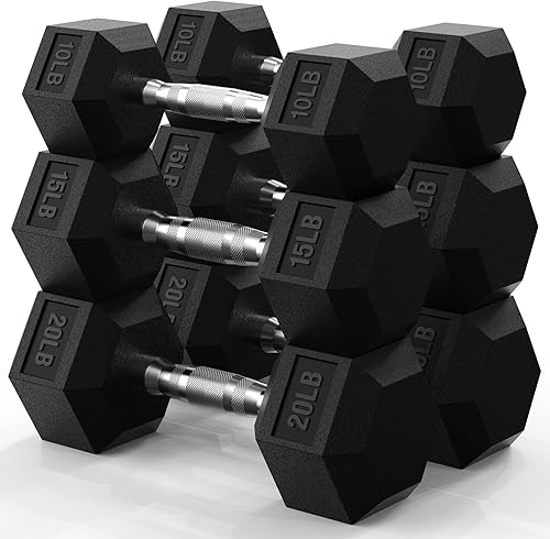 PAPABABE Juego de mancuernas hexagonales de 45 a 550 libras, mancuernas de gimnasio en casa con revestimiento de goma, mancuernas para mujeres y