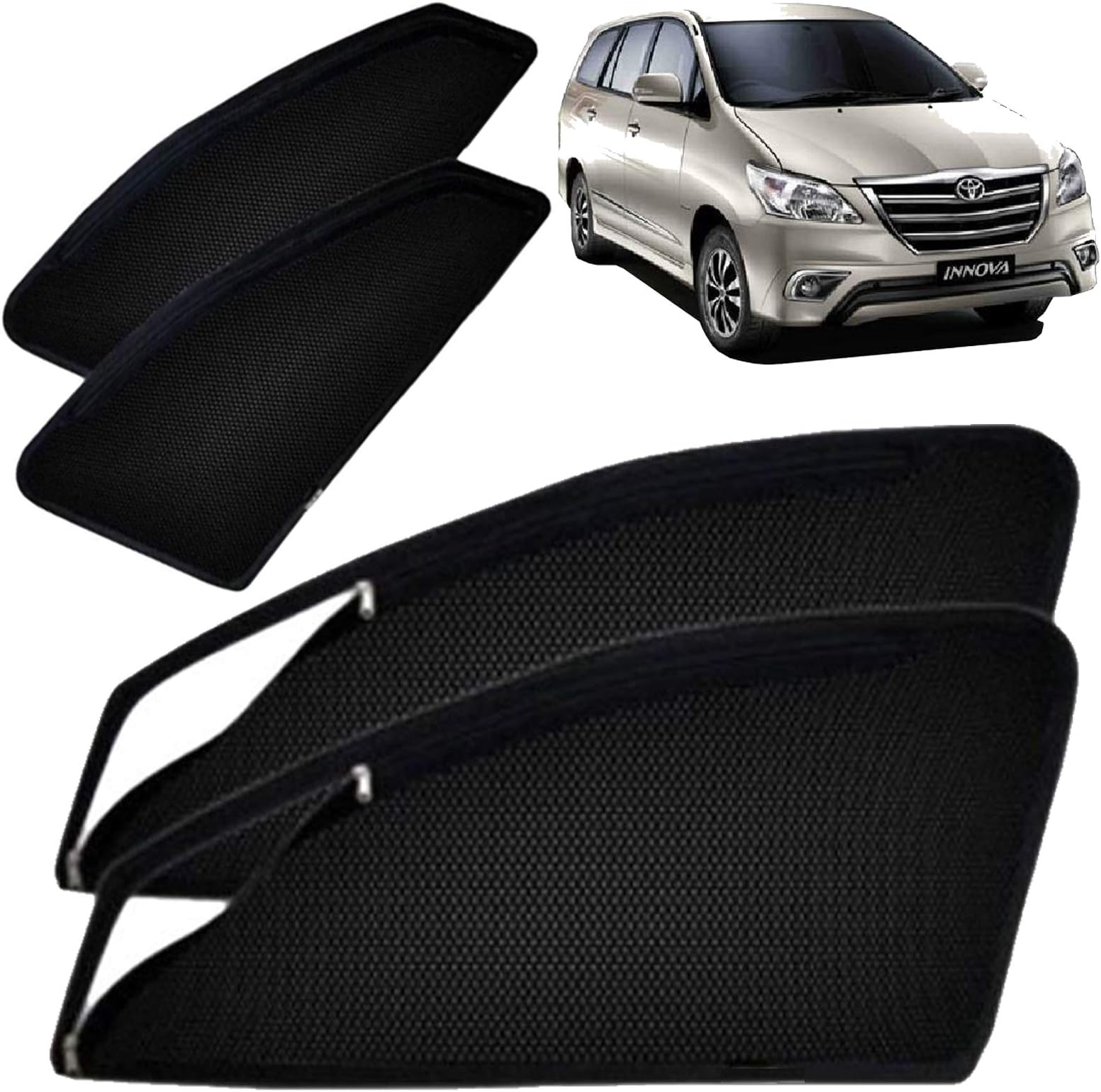 Autofact Magnetic Car Sunshades Compatible with Toyota Innova Old (2004 to 2015) (Set of 4) – Easy Installation, UV Protection, Keeps Car Cool (Front 2 with Zippers, Rear 2 Without Zippers)