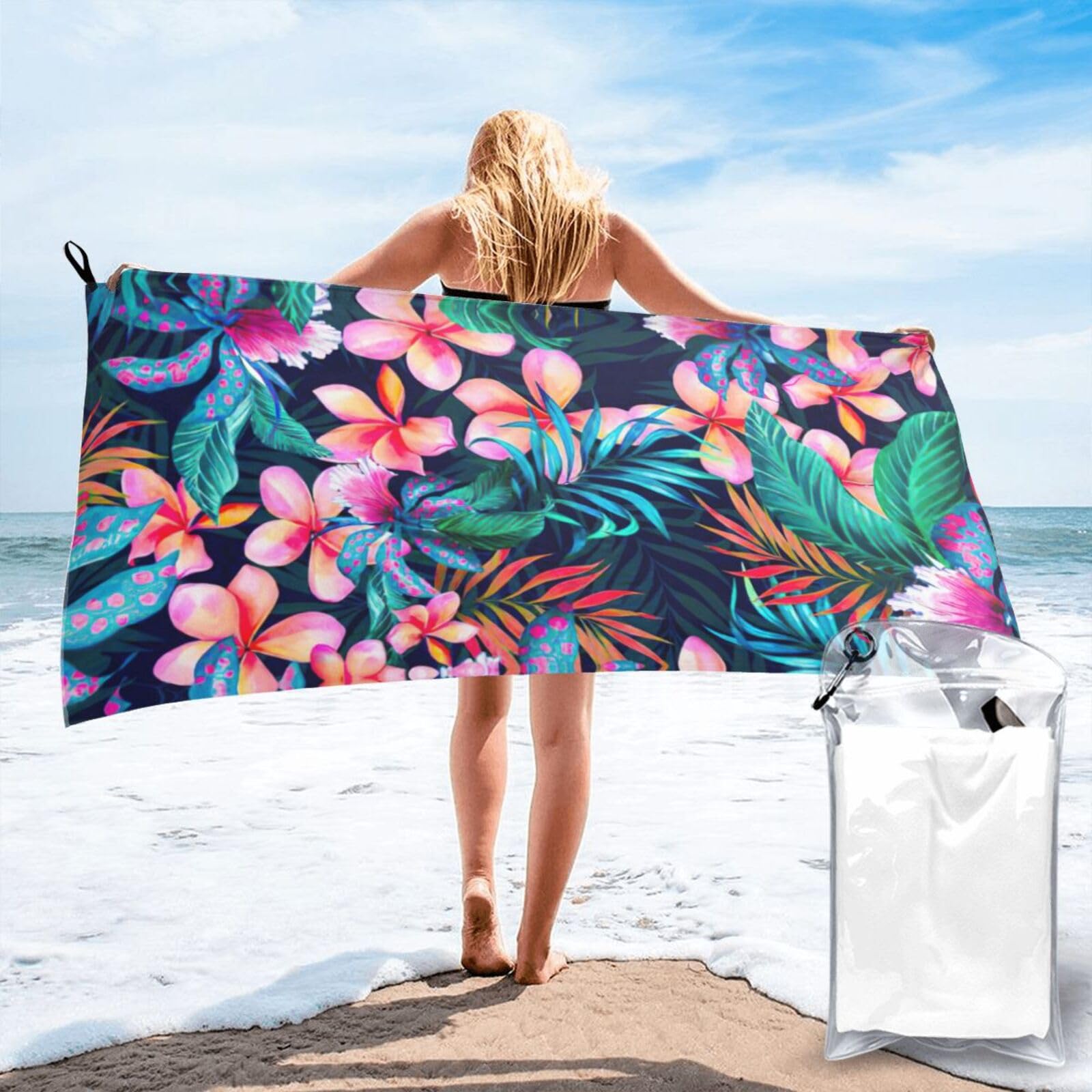 KAPPTYY Tropical Flowers Print Quick Dry Towel Bath Shower Beach Wrap For Gym Vacation Adults