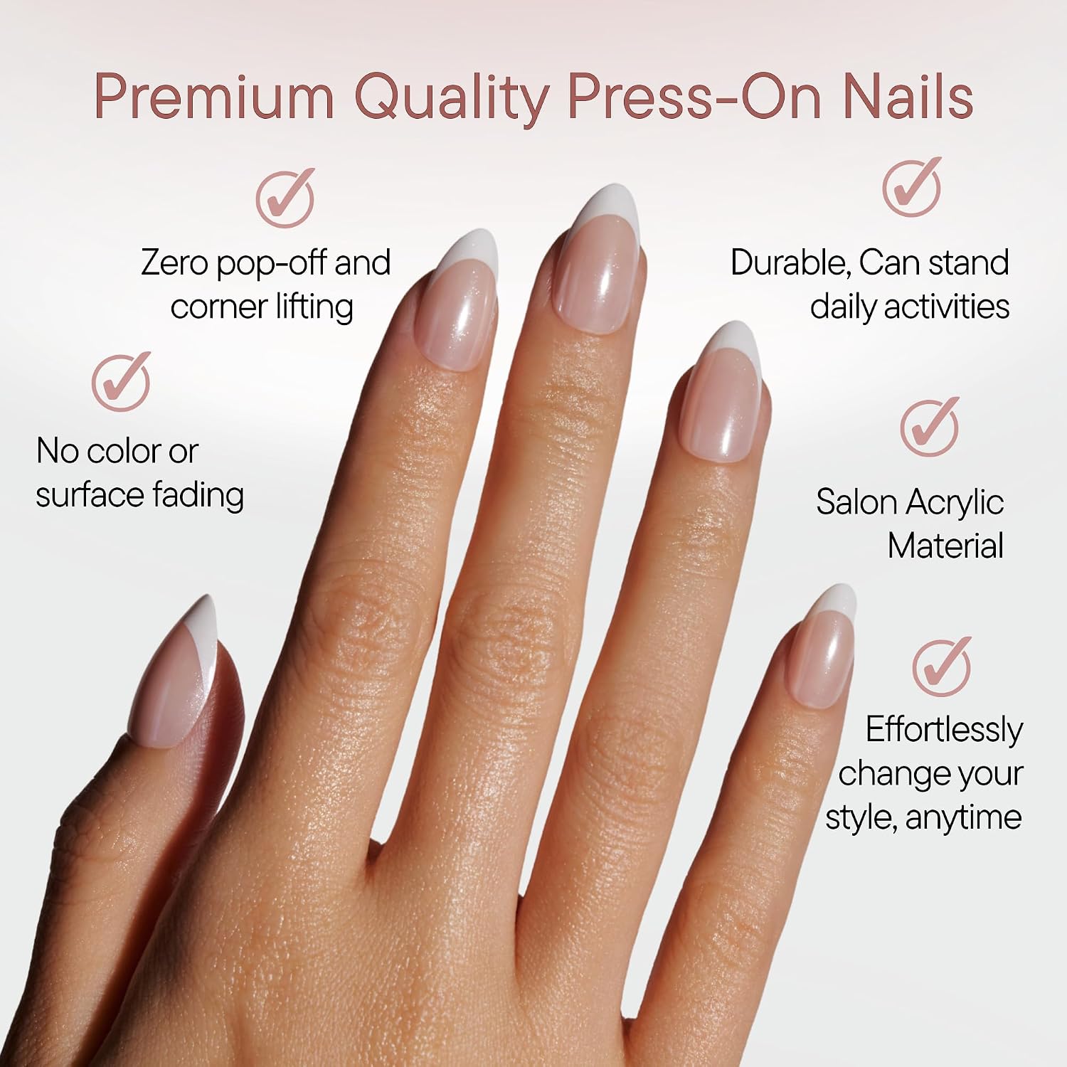 Celebritips Nail Art Press-Ons | Short Almond Nails, Reusable | 16 sizes - 32 Nails Kit with Super-hold Nail Glue and Sticky Tabs (Classic French Glaze)