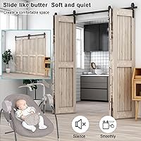 Vista 5 de Kit de herrajes para puerta corrediza de granero biplegable de 72 pulgadas/6 pies para 4 puertas, herrajes para puerta de granero biplegables, ancho