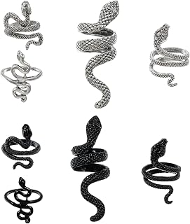 Gothic Snake Ring Adjustable Punk Boho Stacking Rings Set Stackable Reptile Serpent Jewelry Vintage Silver Snake Rings Medusa Costume Accessories for Women Halloween Party