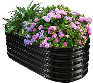 YSEJOMP 17" Tall Oval-Shaped/Elliptic Metal Raised Garden Bed Outdoor Black