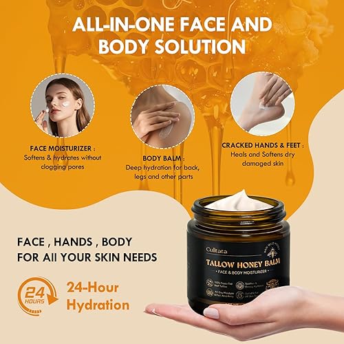 Miniatura 6 de Sarga de ternera para la piel, sebo de res para la cara, bálsamo de sarga de carne alimentada con pasto con miel silvestre cruda y cera de abeja