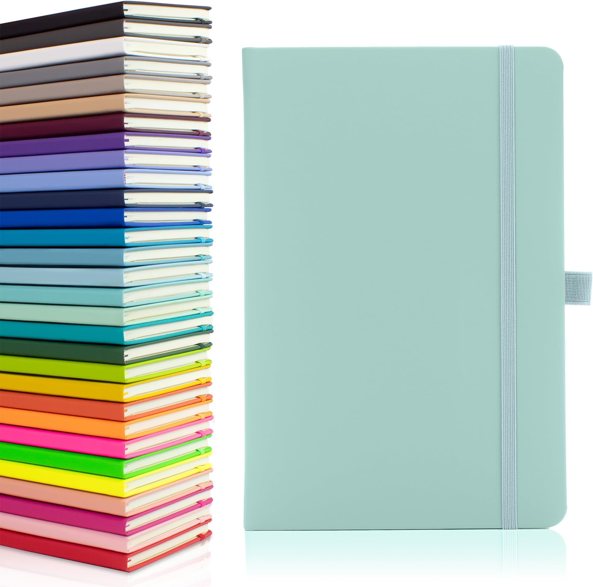 Notes London Eco A5 Notebook with Lined Pages, Pen Loop, Ribbon, Date Marks and Paper Pocket, Medium Hardback Journal, Note, sustainably sourced paper (Pastel Celeste)