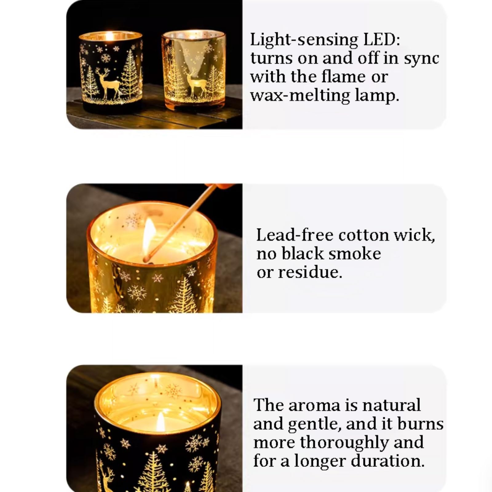 Velas de vidrio con LED hechas con cera de soja y aceites esenciales, vela de aromaterapia reutilizable de larga duración for mujeres y hombres(Sandalwood)