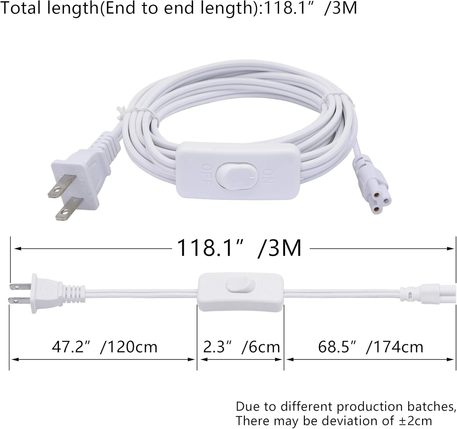 SinLoon UL-LP Certification 18AWG T5 T8 LED Wire Connector Power Cord LED Tube Power Extension Cord with on/Off Swith US Plug for LED T5 T8 Light Tube Integrated Extension Cable 4 -Pack(9.8FT SW)