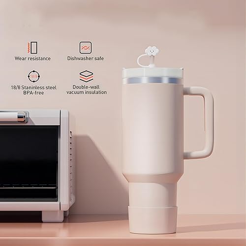 Miniatura 7 de Vaso de 40 onzas con asa y tapa de pajilla, tapa de silicona a prueba de fugas, tapa de pajita, taza de café de viaje, botella de agua de acero