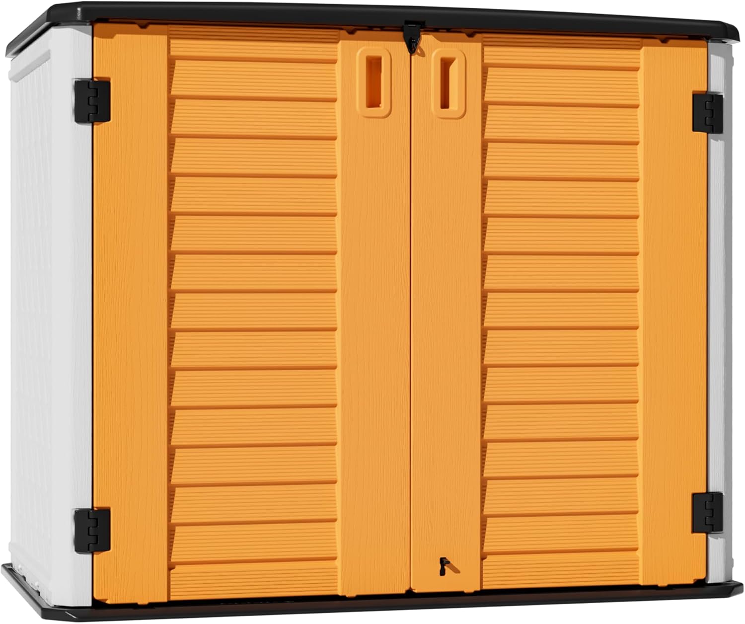 Resin Outdoor Storage Shed,Waterproof Horizontal Outdoor Storage Cabinet for Garbage Cans,Tools and Lawnmower Lockable(34 Cu.ft-Orange-White