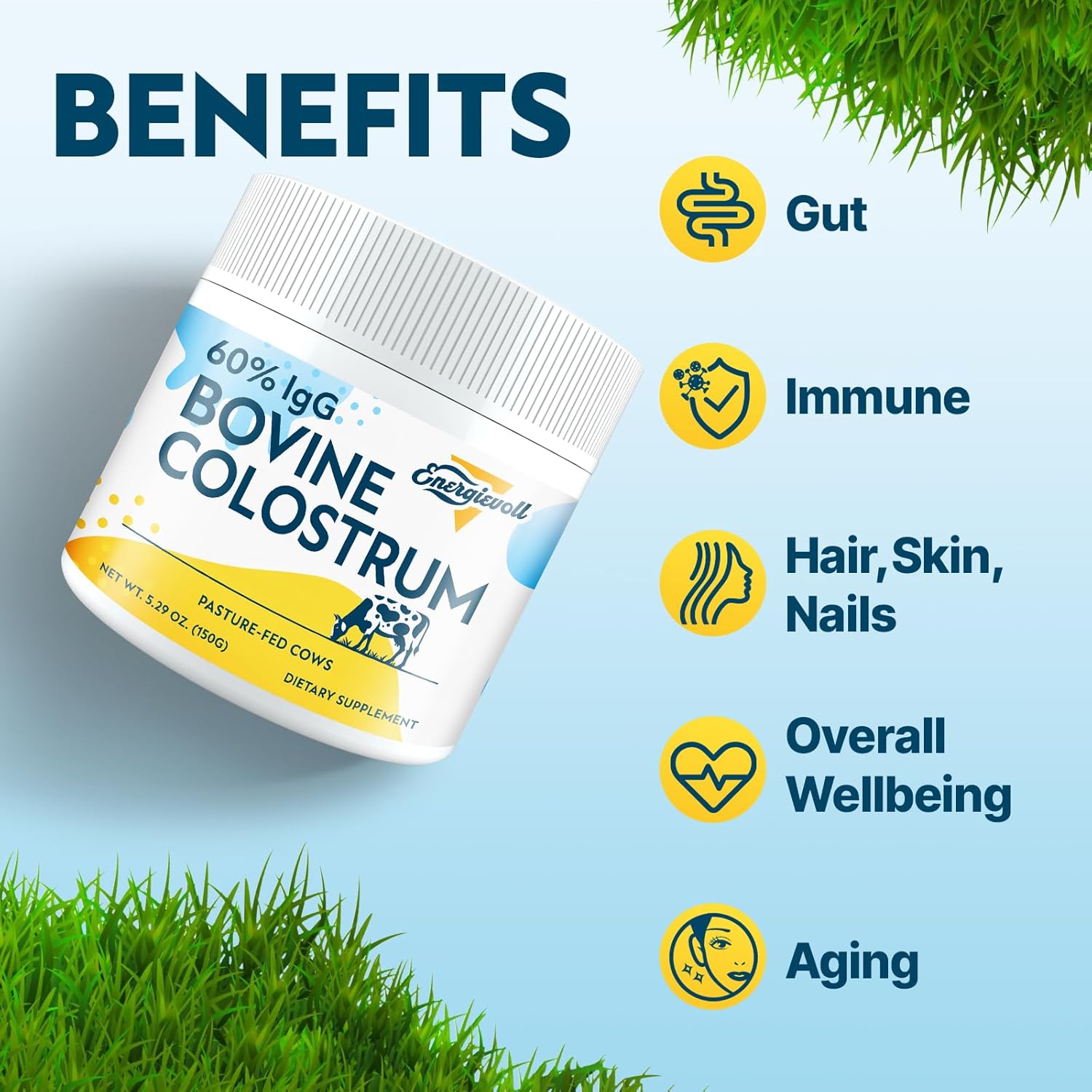 Bovine Colostrum Supplement Powder - 60% IgG 3000 mg for Gut, Hair Growth, Beauty, and Immune, Easy to Mix, Unflavored (50 Servings) - Image 6