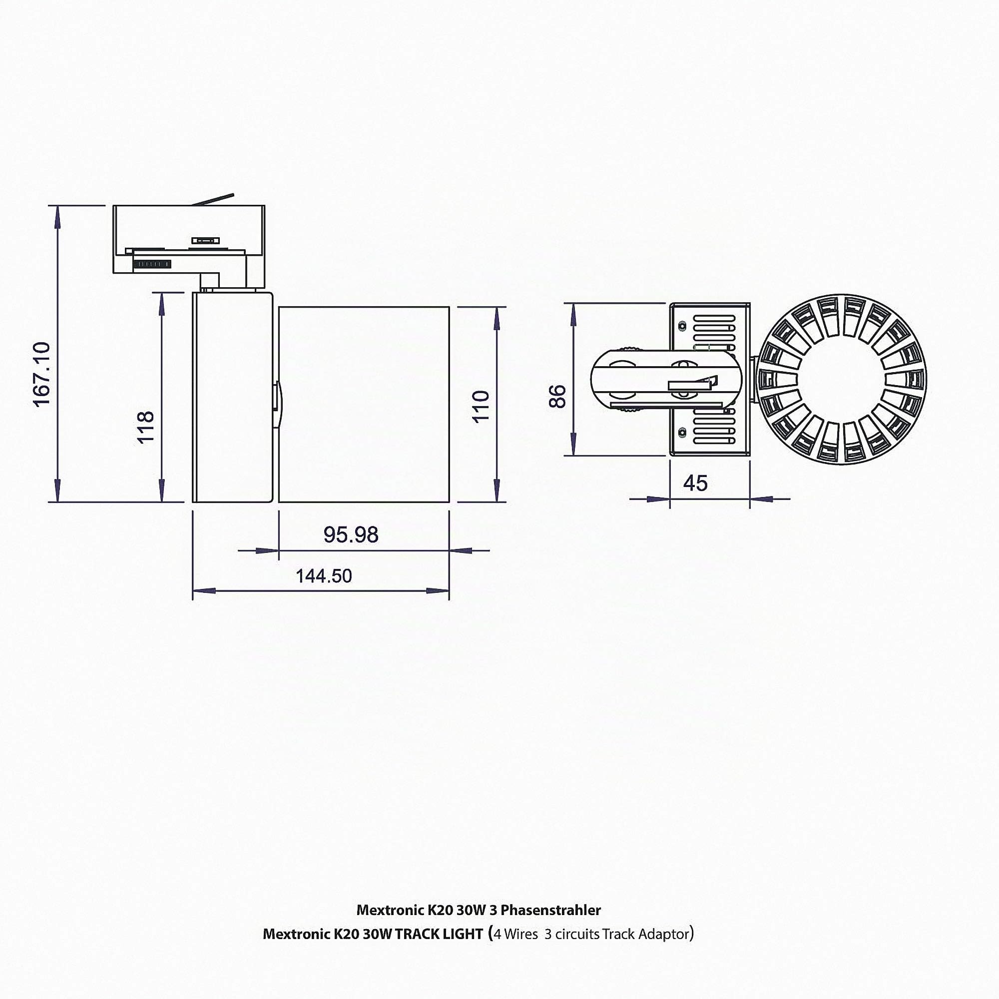 Mextronic 3-Phasen-LED-Strahler für Stromschienen: 30W, Ø 96mm (Neutralweiß)