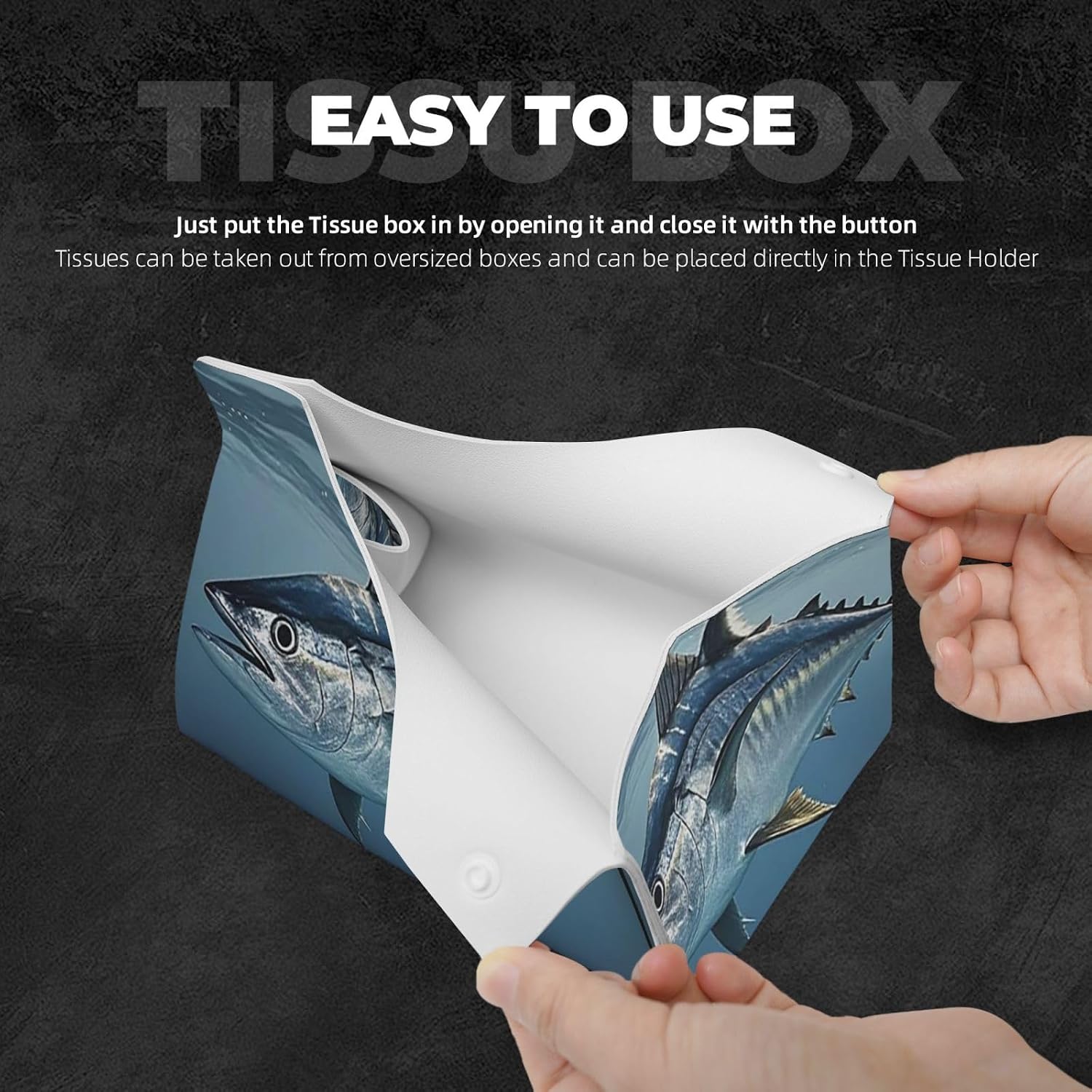 Decorative Tissue Box Cover Bluefin Tuna Thunnus Tissue Box Holder Aesthetic Leather Storage Organizer Box for Bathroom Vanity Tabletop Night Stands Office Funny Home Decorative Tissue Case image 3