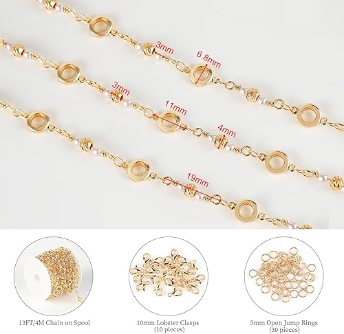 Miniatura 2 de KYUNHOO Cadena chapada en oro de 13 pies a granel en carrete, decoración de círculo hueco, eslabones de cadena de latón macizo con cierres de