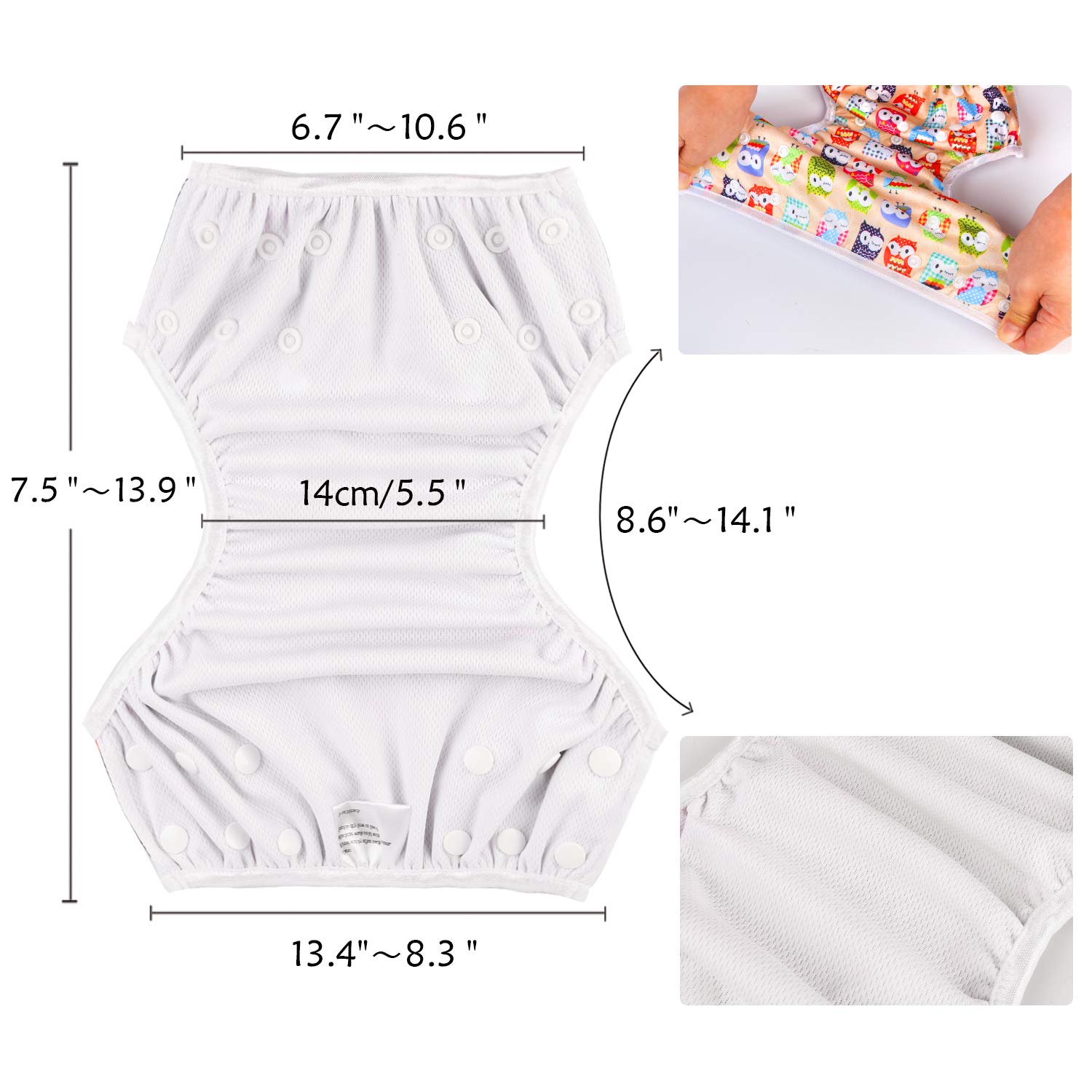 PHOGARY Couches Lavables (2 pièces) Bébé Couche de Bain Bébé Réutilisable, Ajustable Anti-fuite Imperméable Étanche Animal Pantalon de Couche pour Bébé Fille Garçon de 3-15kg, Chouette + Renard
