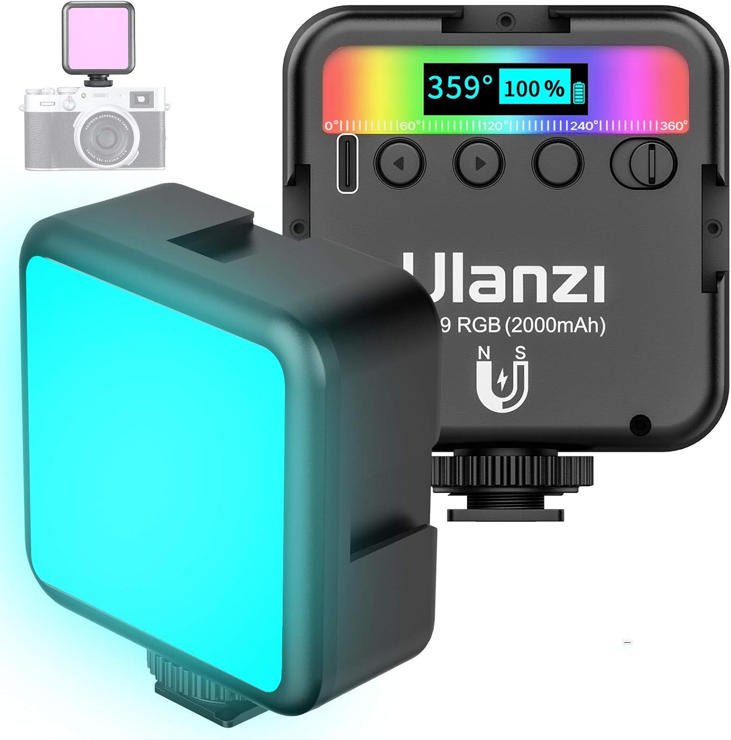 ULANZI VL49 RGB Video Light front view with LCD display