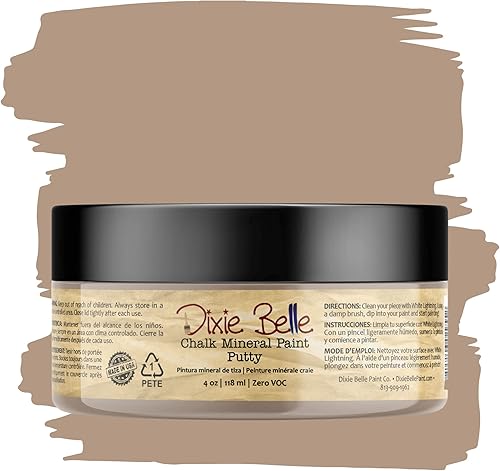 Dixie Belle Paint Company - Pintura con acabado de tiza para muebles, color gris pardo opaco (Putty), 4 fl oz, pintura mineral color gris pardo