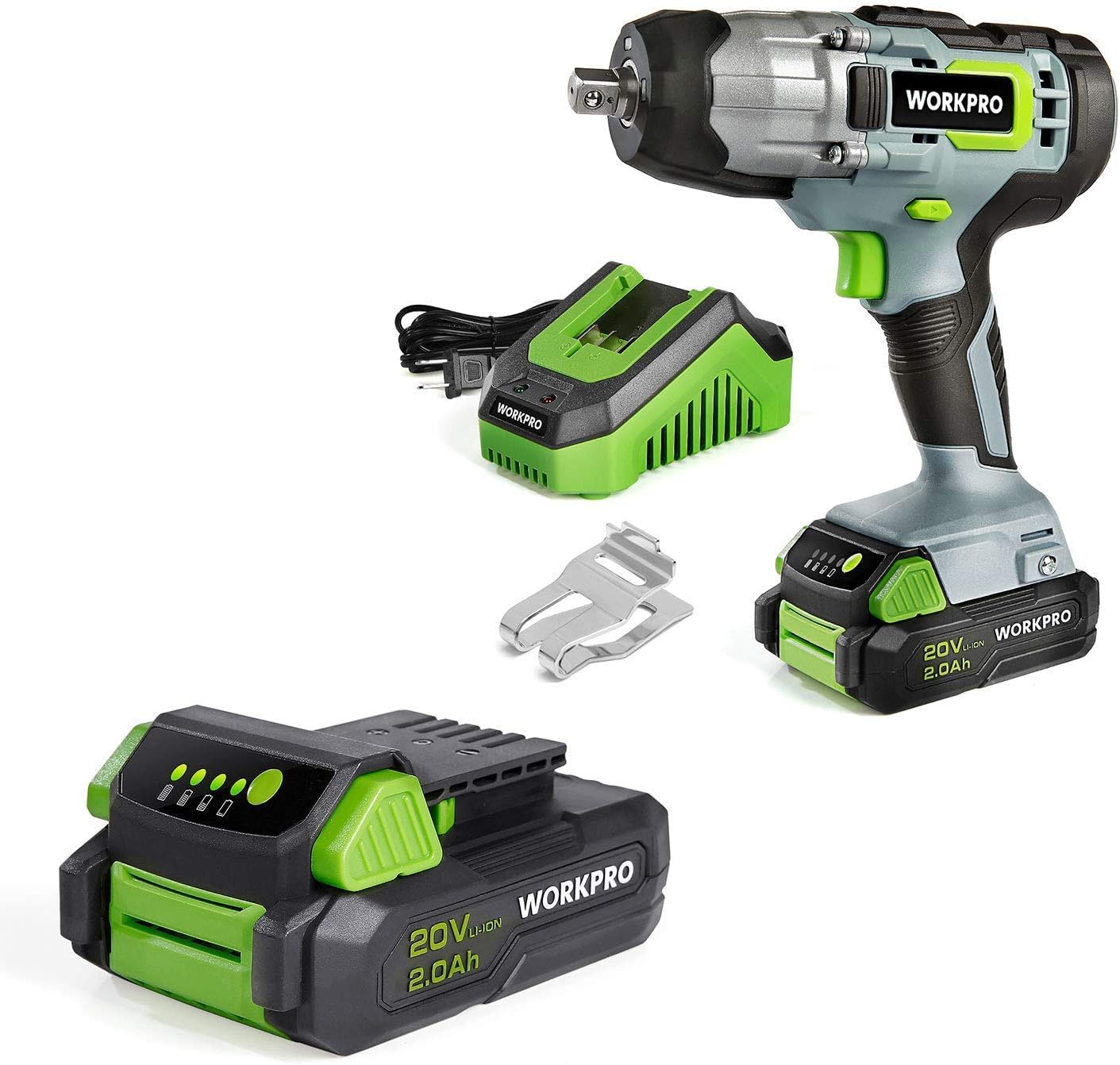 WORKPRO 20V Cordless Impact Wrench with 2.0Ah Li-ion Battery