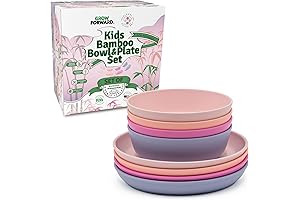 Grow Forward 4 Bamboo Plates for Kids and 4 Bamboo Bowls for...