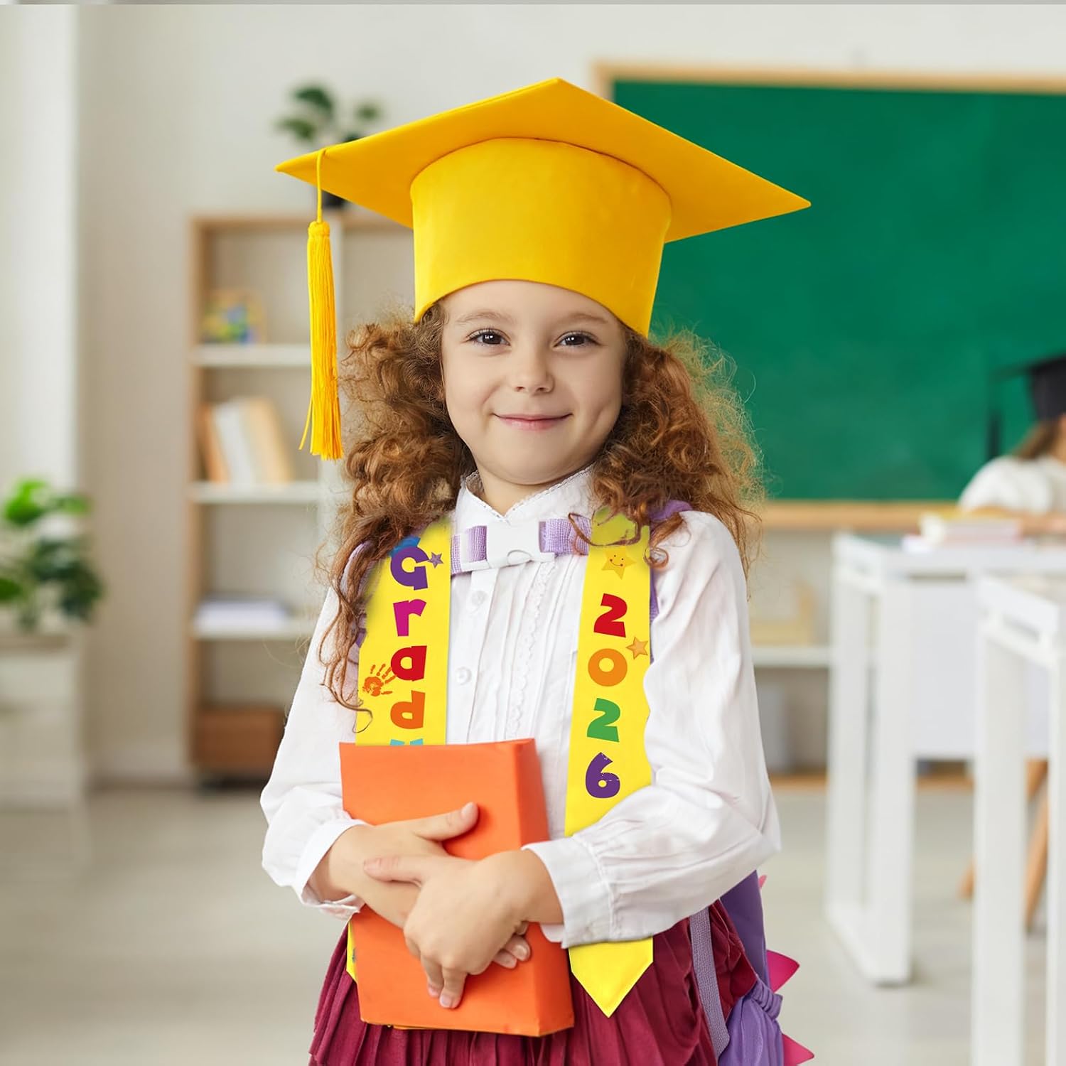 2 Pcs 2026 Preschool Kindergarten Graduation Cap Stole Set Unisex Printed Graduation Sash Hat with Tassel Graduation Gifts