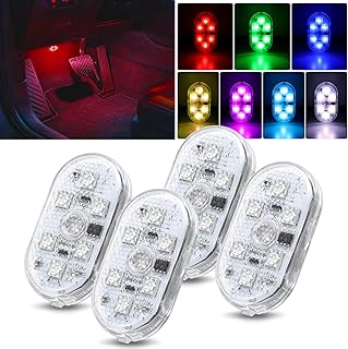 Nilight Luces interiores LED RGB magnéticas inalámbricas, 4 unidades, 7 colores, recargable por USB, universal, mini lámpara de lectura de atmósfera ambiental con sensor táctil, iluminación nocturna