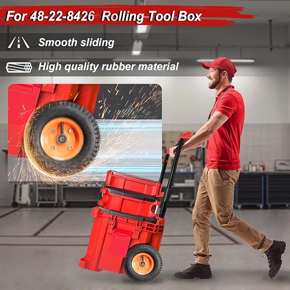 2Pcs Packaout Wheels Compatible with Mil. Waukee Rolling Tool Box 48-22-8426, 9 Inch Packout Replacement Wheel Kit, Alloy Wheels Strong and Not Easy to Crack, Can Roll Smoothly on Various Terrains
