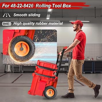 2Pcs Packaout Wheels Compatible with Mil. Waukee Rolling Tool Box 48-22-8426, 9 Inch Packout Replacement Wheel Kit, Alloy Wheels Strong and Not Easy to Crack, Can Roll Smoothly on Various Terrains