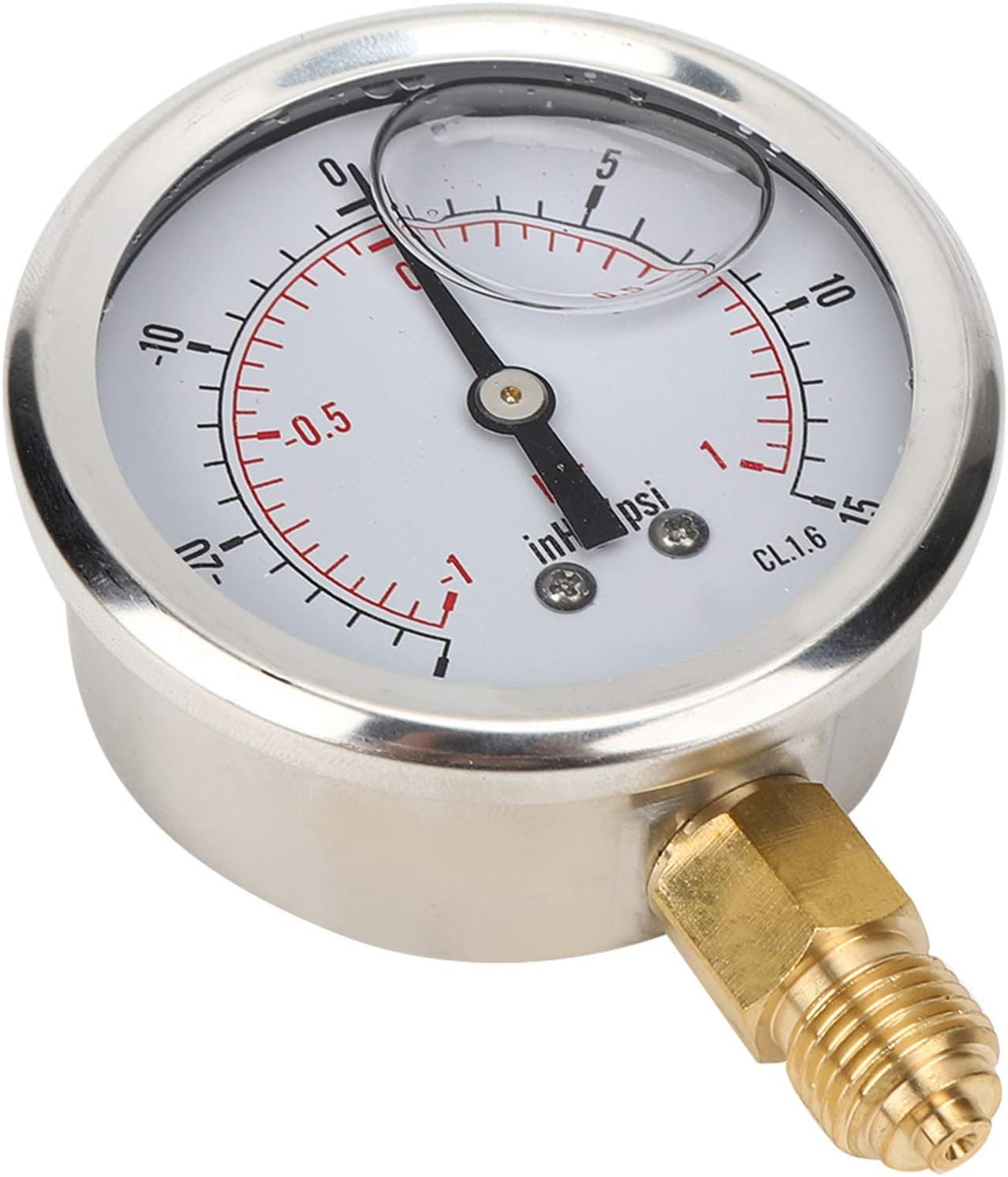 TS - PGGZ60Z4-1bar 1/4BSP Y60 Axial Oil Filled Vacuum Pressure Gauge, Stainless Steel Pressure Measurement Tool with IP65 Rating for Water Oil Air Gas, Home Heating and Mining