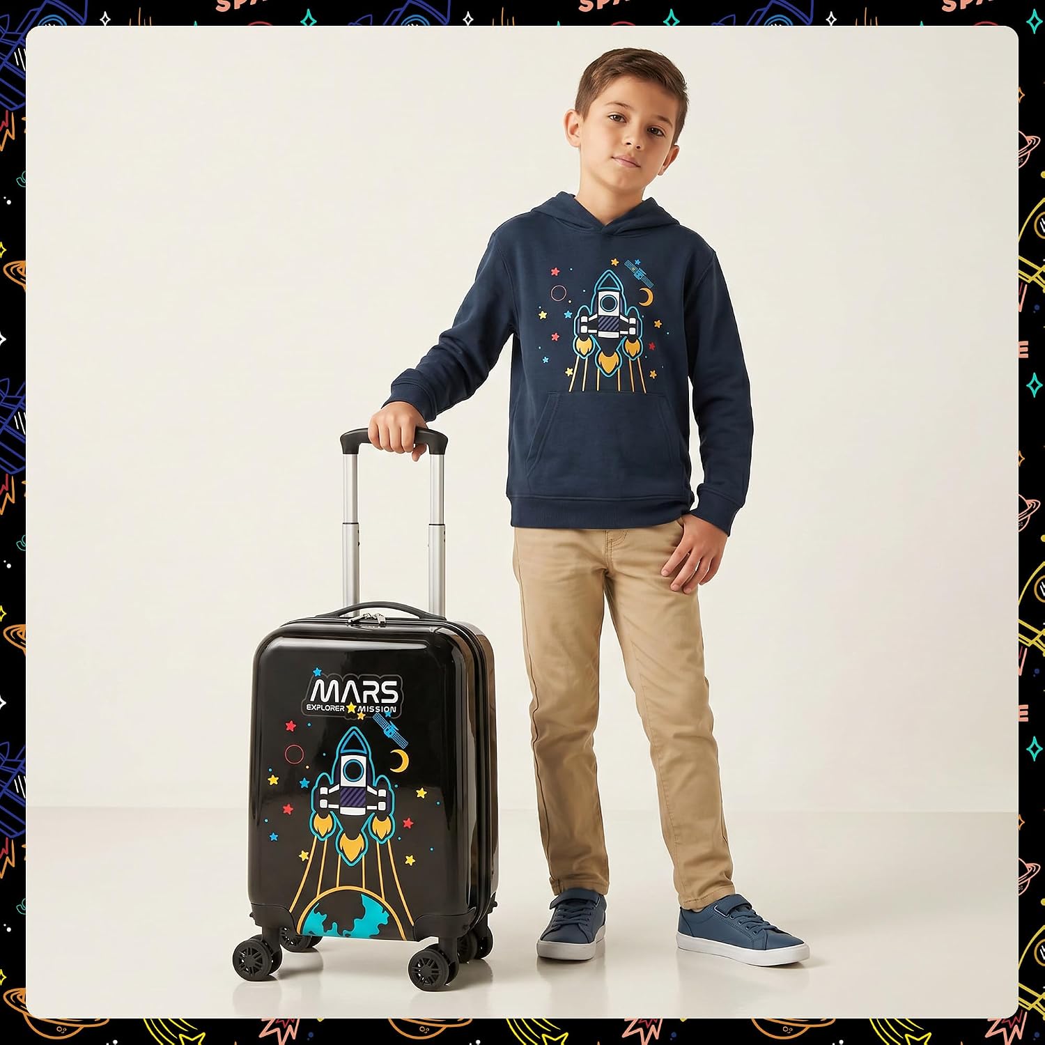 Suitcase for Kids 16inch 5pcs Luggage Set for Boys Travel Suitcase Rocket Hard Shell Luggage Sets with Spinner Wheels Carry on Luggage Airline Approved
