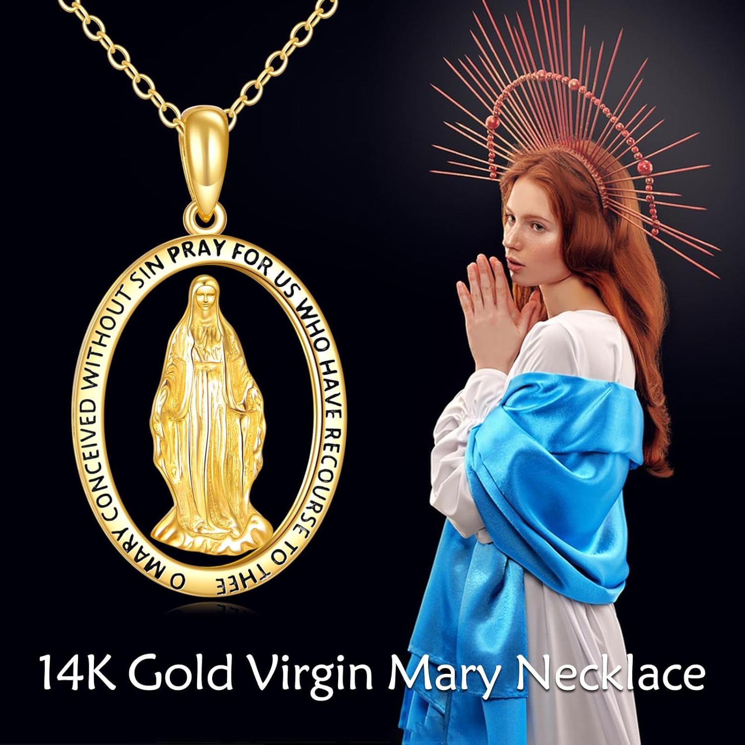 KECHO 14K Solid Gold St Michael/Jesus/Virgin Mary Necklace Saint Michael Necklace Patron Saint Pendant 14K Real Gold Religious Jewelry Gifts for Women - Image 3