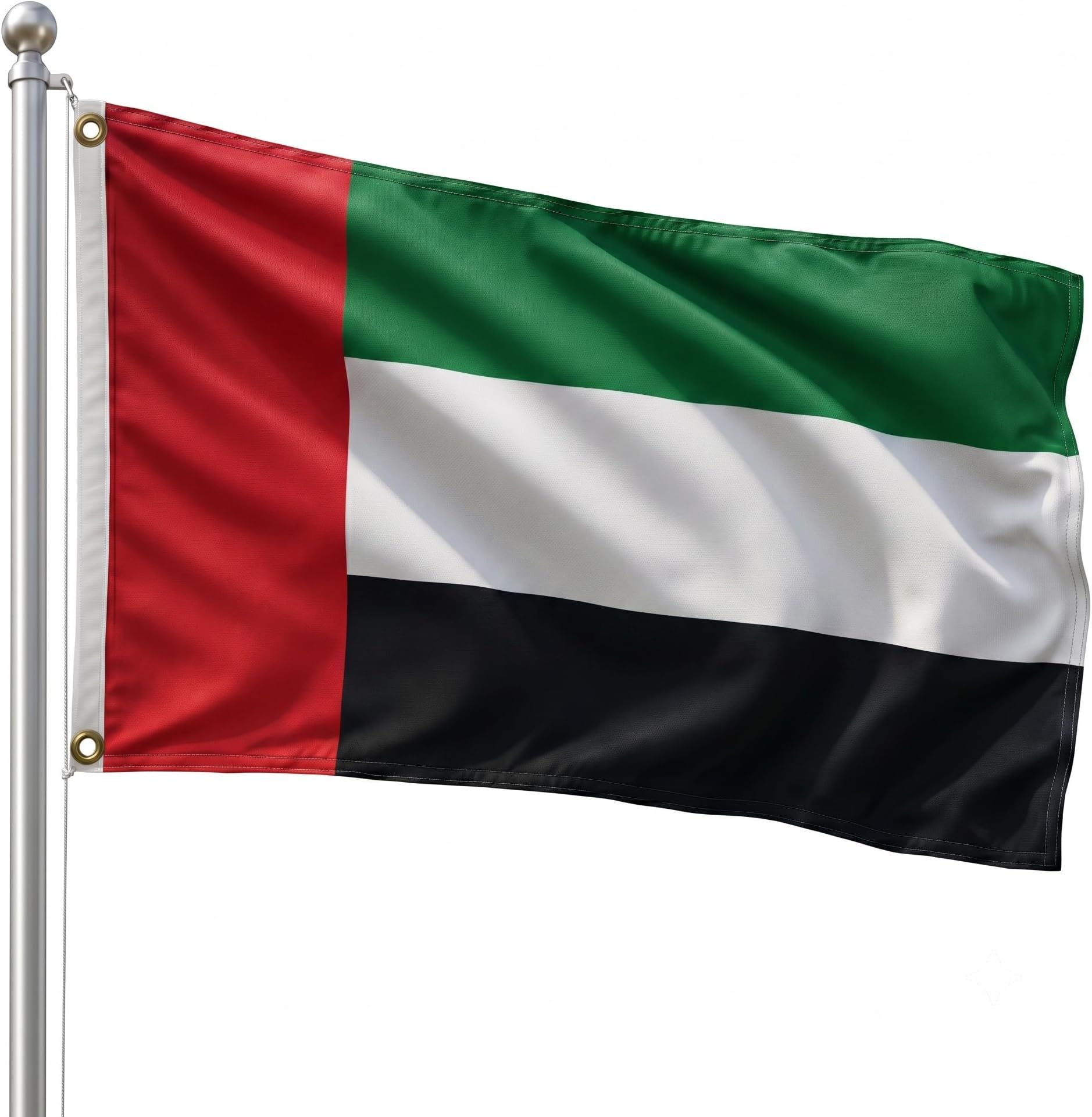 DMSE United Arab Emirates National Flag, 3ft x 5ft - Fade-Resistant Outdoor & Indoor Flag - Quad-Stitched Fly End & Heavy-Duty Brass Grommets (3ft x 5ft)