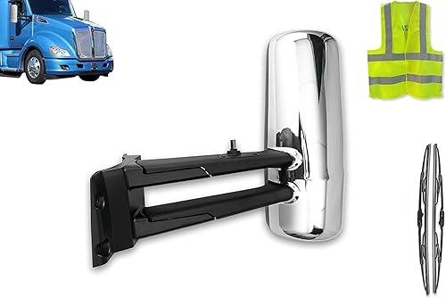 Miniatura 1 de KOZAK Espejo de puerta con acabado cromado con brazos (lado izquierdo del conductor) compatible con el logotipo Kenworth T680 T880 PLUS,