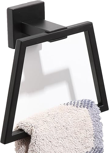 Toallero de mano negro mate cuadrado, moderno toallero negro para toalla de baño montado en la pared, acero inoxidable