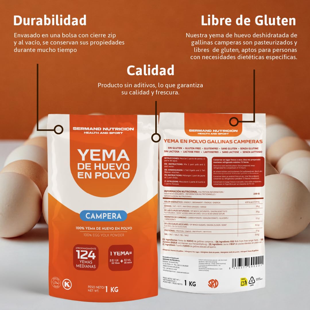 Eigelb-Pulver (1 kg) | Eigelb aus Freilandeiern | Pasteurisiertes Ei | Ohne Zusatzstoffe | Laktosefrei | Glutenfrei | Vakuumverpackt