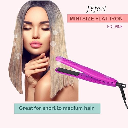 Miniatura 7 de Mini plancha plana de viaje, 2/3 pulgadas, turmalina de cerámica, alisador de pelo de doble voltaje, calor instantáneo hasta 430, con estuche de