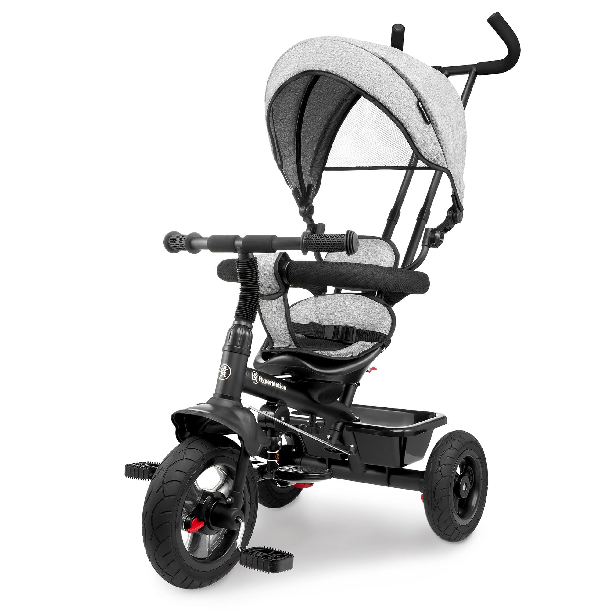 HyperMotion Triciclo Infantil con Manillar para Padres - Bici Bebé 1 Año Evolutiva hasta 20kg - Modelo Similar Kinderkraft con Barra de Empuje - Saltador Bebe Gris