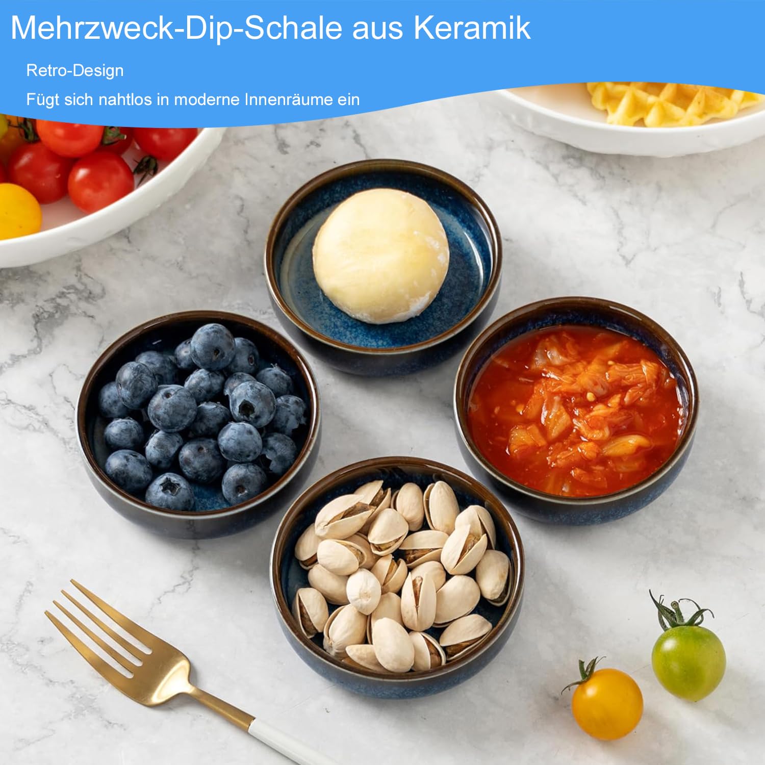Sightday 4 Stück Dipschalen Set,Keramik Kleine Schüsseln,Keramik Dip Schälchen Sind Langlebig,Dip Schalen Set Für Snackschalen,Snack Schalen,Sojasauce,Sushi,Antipasti,Schlüssel,Schmuck,Deko(Blau) Küche, Haushalt & Wohnen