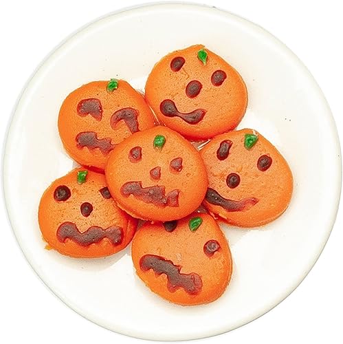 Melody Jane Dollhouse - Galletas de calabaza naranja en plato, accesorio de comedor de Halloween 112