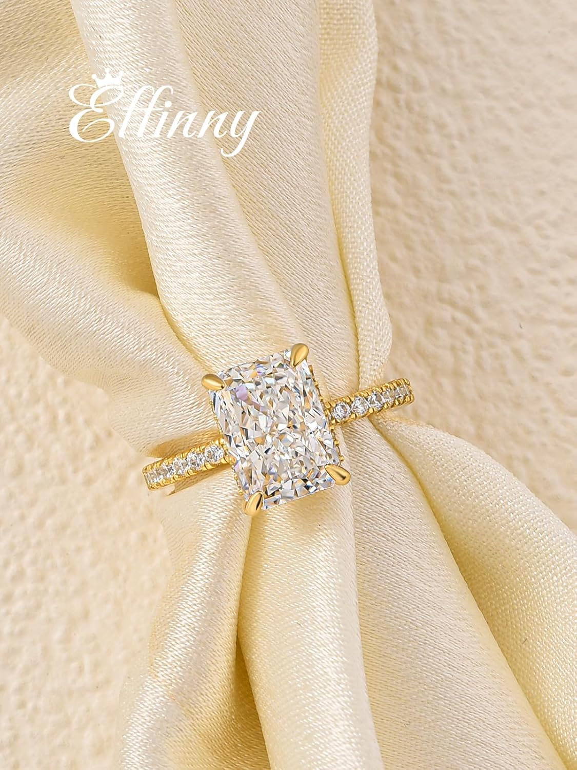 3.5/4.0/7.0 Carat 14K Yellow Gold Plated Elongated Radiant Cut Engagement Ring for Women,925 Sterling Silver Promise Wedding Ring - Image 2