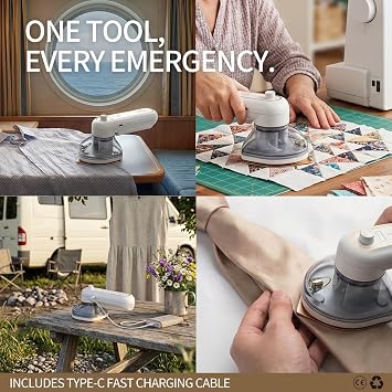 Cordless Mini Iron, Portable Travel Iron - Irons Multiple Clothes at Once, USB Rechargeable Handheld Iron, Dry & Steam 2-in-1, Easy Single Temperature Setting (White)