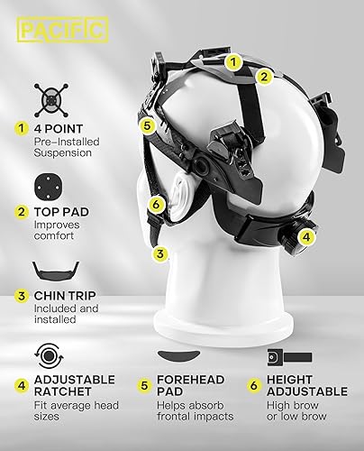 Miniatura 3 de PACIFIC PPE Casco duro de ala completa, aprobado por OSHA para trabajos de construcción, casco de seguridad de polietileno de alta densidad con