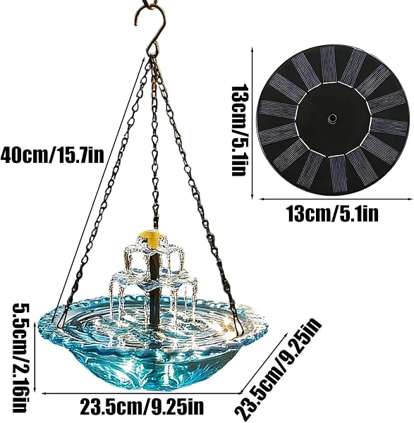 Qiaonan Bagno per Uccelli Solare, con Cascata e Pompa con Spruzzatore, Bagno per Uccelli con Fontana Solare, per Attirare e Fringuelli, Arredo Esterno per Giardino Laghetto - 5
