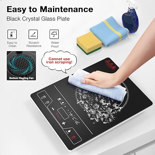 Miniatura 6 de VBGK Cocina eléctrica de un solo quemador, estufa eléctrica de 1800 W, control táctil LED portátil, 8 niveles de potencia, bloqueo para niños