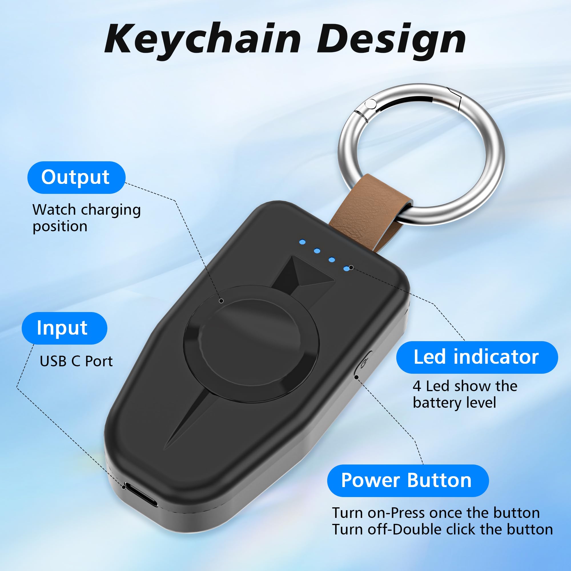Portable Charger for Apple Watch,2000mAh Power Bank with Magnetic iWatch Charger,Compact Wireless iPhone Watch Charger Keychain Style Travel Essentials for Apple Watch Series SE/9/8/7/6 5/4/3/2/1