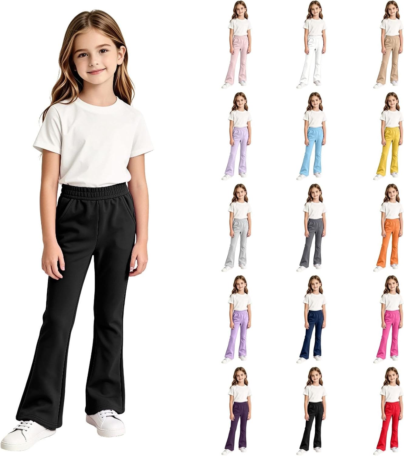 Girls Flare Sweatpants Elastic Waist Pull On School Uniform Pants