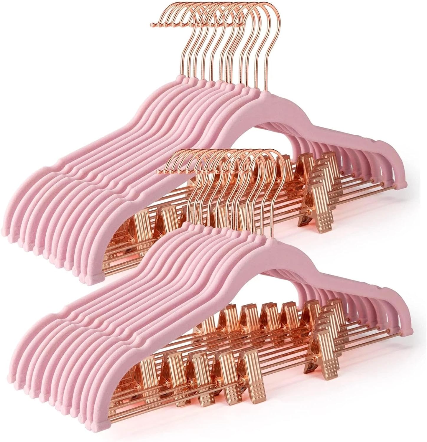 for Velvet Skirt Hangers 24 Pack Non Slip Velvet Pants Hangers with Rose Gold Clips