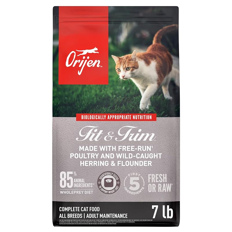 Ração seca para gatos ORIJEN Fit & Trim Recipe sem grãos com ingredientes animais WholePrey 3,18 kg