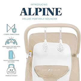 Baby Delight Alpine Deluxe Portable Bouncer, Infant, 0-6 Months, 100% GOTS Certified Cotton Fabrics, Organic Oat