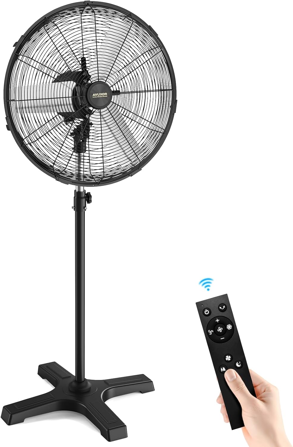 24'' Outdoor Pedestal Fan with Remote, 4 Speed Oscillating Pedestal Fan with All Sealed Brushless DC Motor, Cross Base Standing Fan, Heavy Duty Industrial Fan for Commercial, Yard, Warehouse, Factory